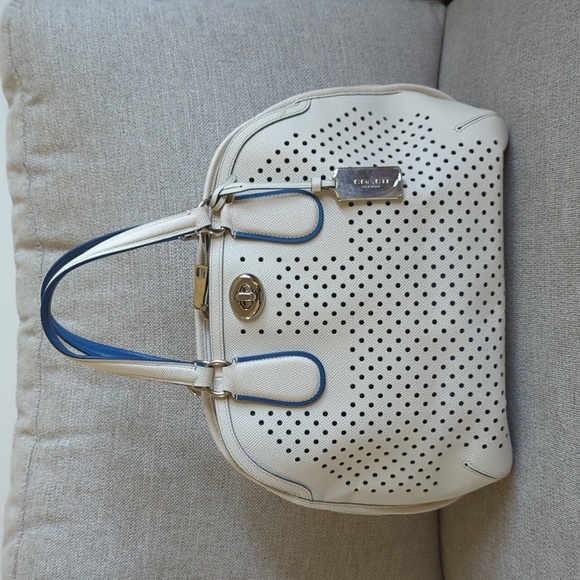 Coach Handbags - Coach Large Leather Satchel White and Blue Doctor Bag Style Rare